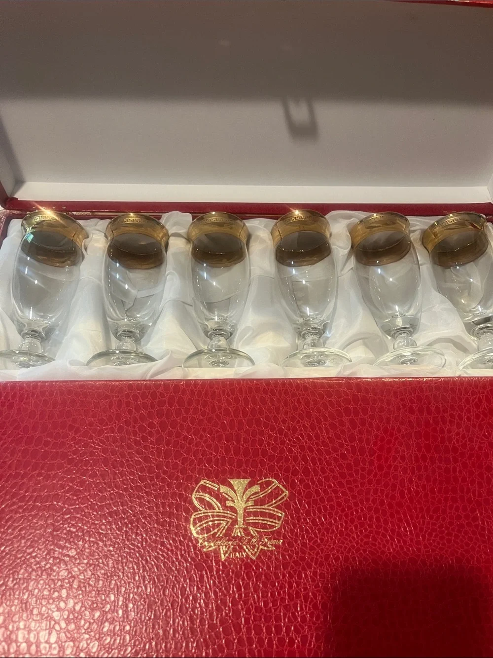 Set of 12 Cristalleria Fumo Gold-Rimmed Glasses
